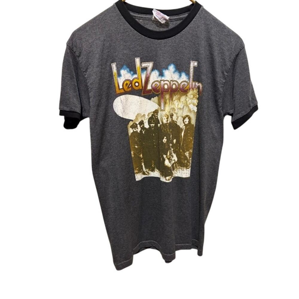 Vintage Led Zeppelin Ringer T Shirt USA Made Bayside's Best Medium Gray Black